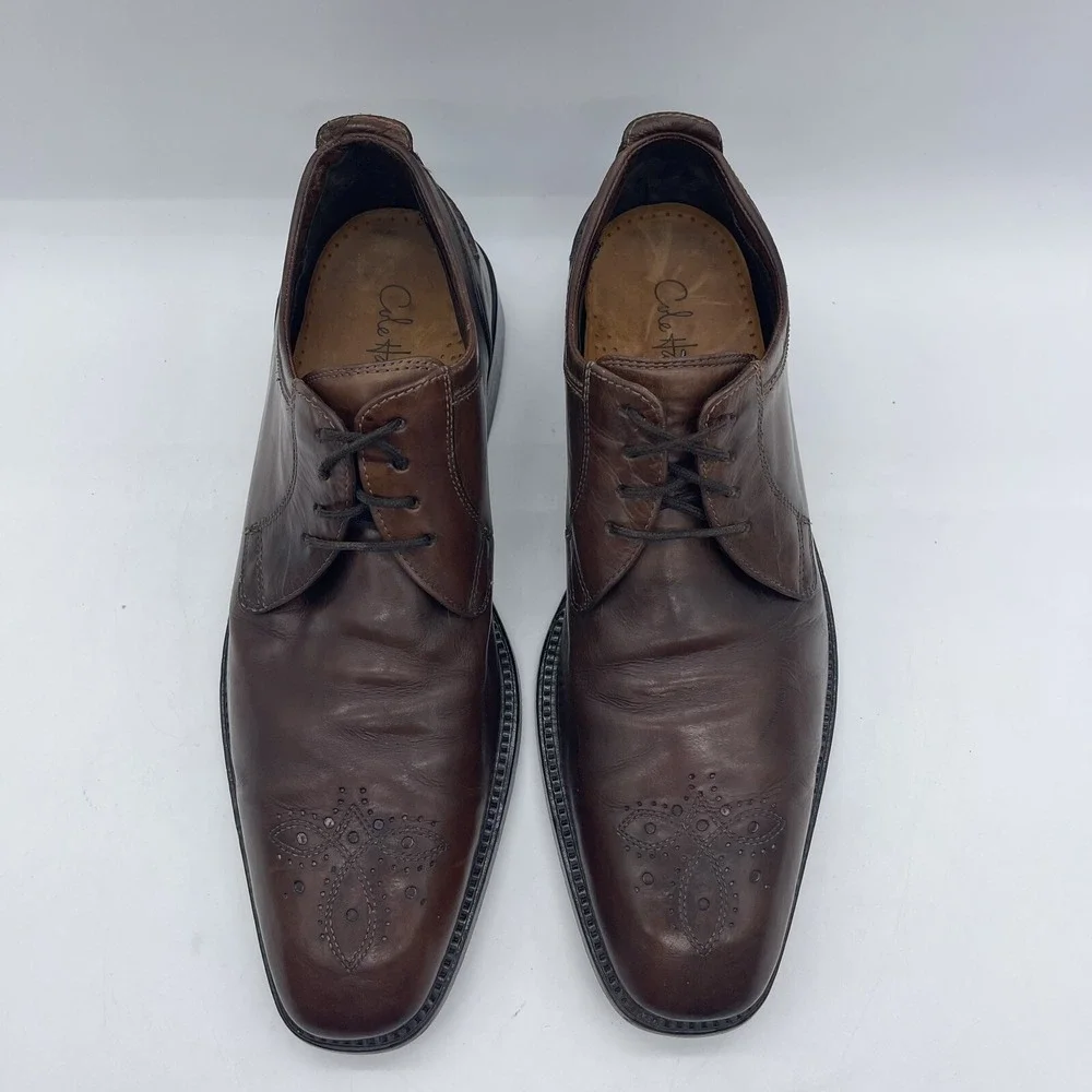Cole Haan Men's Size 9.5 Wingtip Oxford Shoes C05664 Brown Leather Heel/Toe Taps